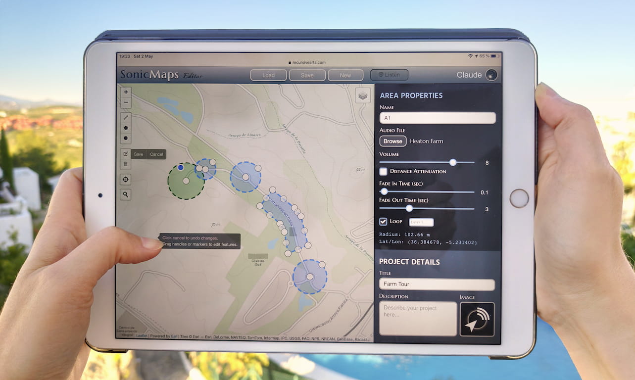 On-site audio tour editing with SonicMaps Editor on iPad using GPS location services